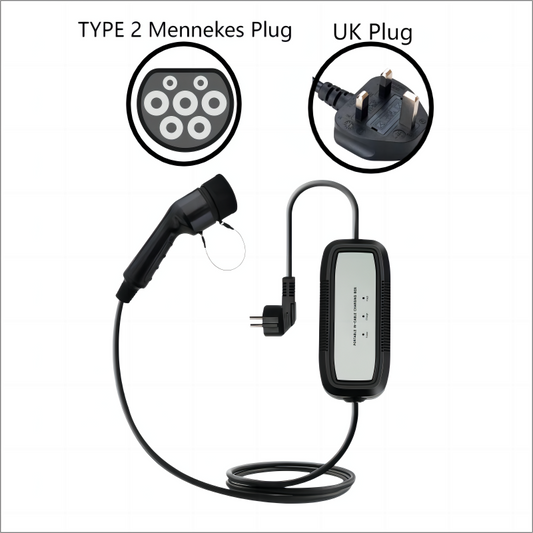 TeleEV Portable TYPE 2 Mennekes Level 1 EV Charger【Indicator light style】|13A|230V|2.9KW/h|UK Plug|16ft-1
