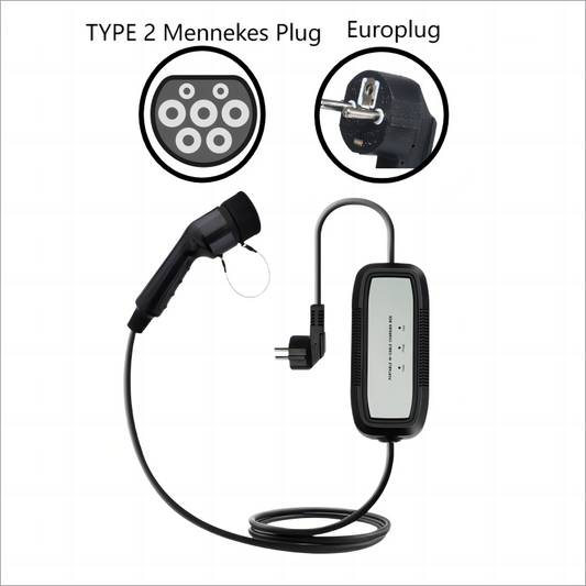 TeleEV Portable TYPE 2 Mennekes Level 1 EV Charger【Indicator light style】|16A|220V|3.5KW/h|Europlug|16ft-1