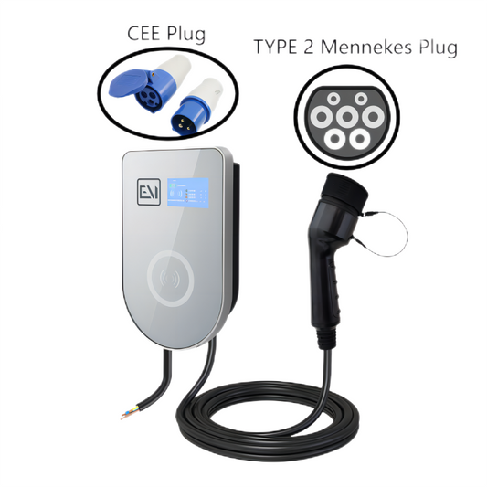 TeleEV Home TYPE 2 Mennekes Level 2 EV Charging Station【U-Shape Style】|32A|240V|7.68KW/h|CEE Plug/Hardwire|16ft-1