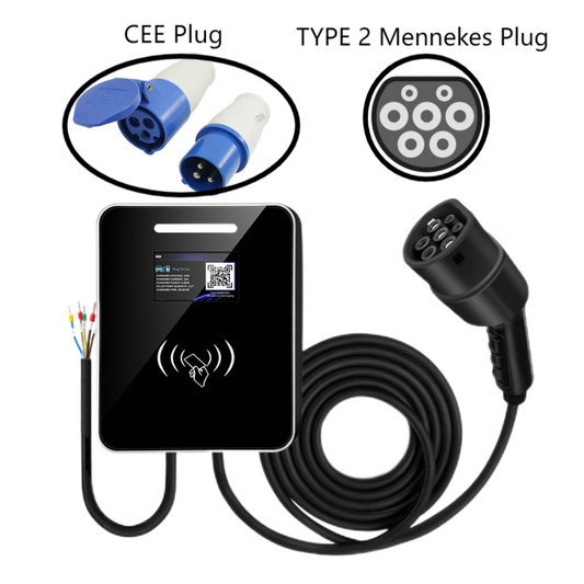 TeleEV Home Type 2 Mennekes Level 2 EV Charging Station【Square Style】|32A|240V|7.68KW/h|CEE Plug/Hardwire|16ft-1