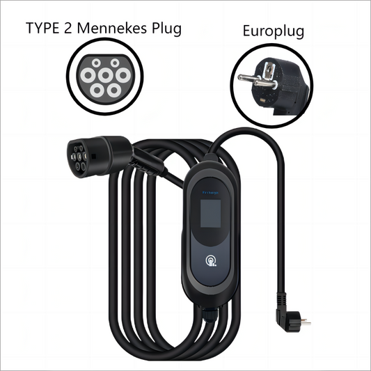 TeleEV TYPE 2 Mennekes Level 1 EV Charger Portable/Wall Mountable |16A|220V|3.52KW/h|Europlug/Hardwire|16ft-1