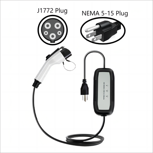 TeleEV Portable J1772 Level 1 EV Charger【Indicator light style】 |16A|120V|1.92KW/h|NEMA 5-15 Plug|16ft-1